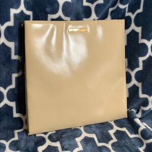 Gucci Cream Tan Beige Patent Leather Gold Hardware Clutch Tote Satchel purse Bag